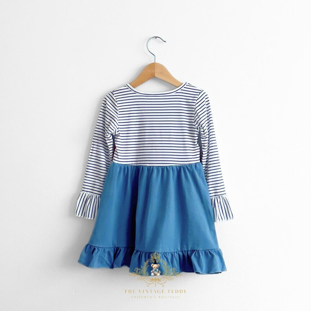 NWT Cute Girls Long Sleeve Embroidered Dress Turkey Orange & Cornflower Blue 3T - Picture 2 of 3
